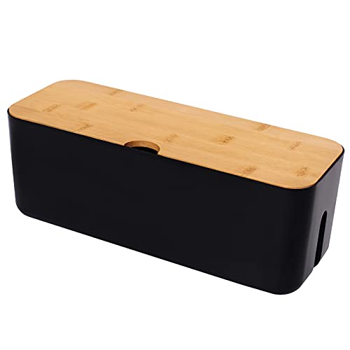 Changsuo Cable Management Box Small White Cable Organizer Box for Extension Cord Power Stripe Surge Protector Wire Management Concealer Organizer Cover Hider for Desktop Home Office Kitchen (Black)