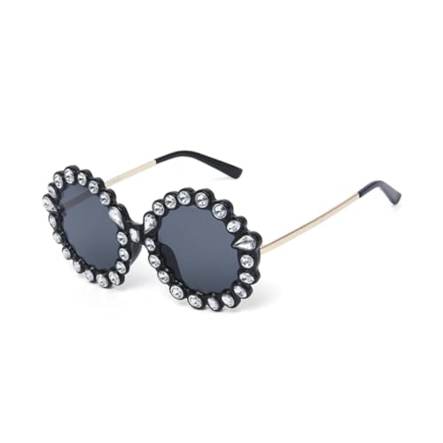 Lunettes de soleil rondes de luxe strass vintage diamant miroir tendance pour femme