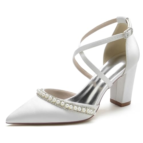 Escarpins de mariée blancs FGRID pointus à talon carré pointure 43