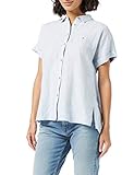  Tommy Hilfiger Linen Relaxed Shirt SS Camisa, Breezy Blue, 42 para Mujer
