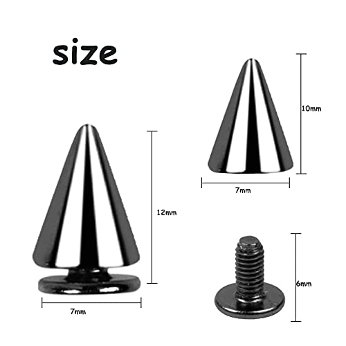 100Pcs Cone Spikes Rivets 7x10mm Metal Bullet Studs Punk Screwback Studs Screw Back Cone Studs Leather Spikes Rivets for Decoration in Clothes Jacket Bags Shoes Belts Bracelets Necklace (Gun Black) - Image 2