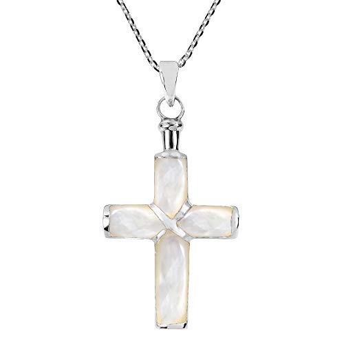 AeraVida Spiritual Christian Cross White Mother of Pearl Inlaid .925 Sterling Silver Pendant Necklace | Religious Necklace Jewelry for Women | Jewelry Gift