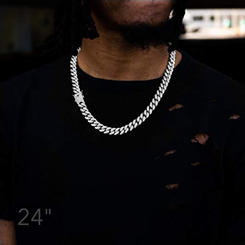 Hip Hop 12mm Real White Gold/18K Gold Plated Iced Out Miami Cuban Link Chain Necklace for Mens Womens Simulated Diamond CZ Cuban Link Choker(White Gold - 10mm, 20.00)3