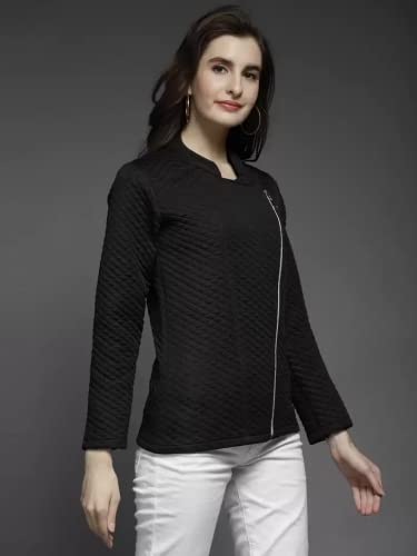 Image of Tandul Black Full Sleeve Solid Jacket for women Stylish Winter Wear Round Neck Jacket for Women & Girls, Zip closer