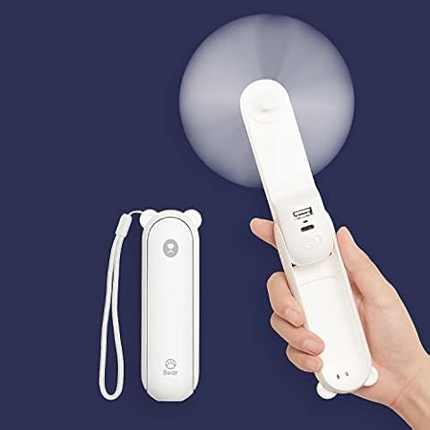 JISULIFE Handheld Fan with 4800 mAh Powerbank Max 46 Hours Runtime,Pocket Fan Portable Battery Operated or USB Powered Folding Personal Fan,Rechargeable Quiet Mini Fan-White Cover
