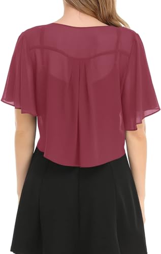 Image of Women's Solid Puff Sleeve Kimono Short Cardigan Loose Cover Up Casual Blouse Top Chiffon