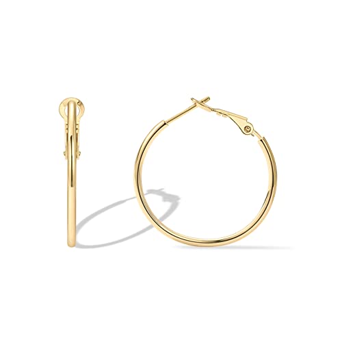 PAVOI 14K Gold Plated 925 Sterling Silver Post Hoops | Large Hoops Earring | Lightwight Gold Hoop Earrings for Women (Yellow Gold,30mm)