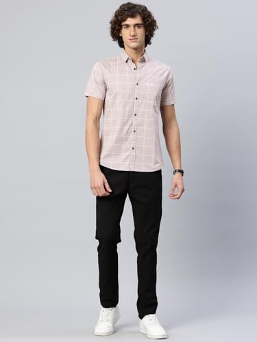 Image of Majestic Man Slim Fit Pure Cotton Half Sleeve Checked Casual Shirt