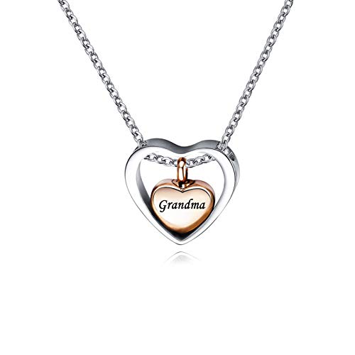 QeenseKc Rose Gold Double Heart Urn Necklaces for Ashes Grandma Cremation Jewelry for Ashes Keepsake Memorial Pendant Jewelry UR_DL_Rose Heart2_Grandma