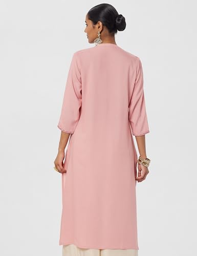 Image of Soch Womens Peach Rayon Mandarin Collar Kurta with Sequins