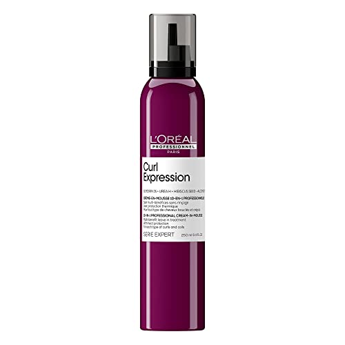 L'Oréal Professionnel Hair Mousse, With Heat Protection, For Curly & Coily Hair, 10-in-1 Multi-Benefit, With Glycerin, Urea H and Hibiscus Seed Extract, Serie Expert Curl Expression, 250 ml