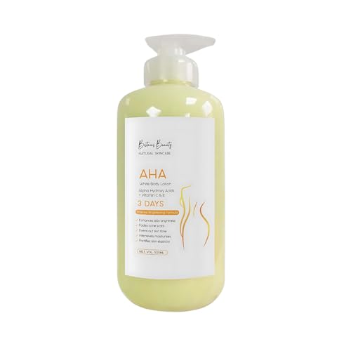 Britains Beauty AHA Yellow Body Lotion mit Alpha-Hydroxysäuren, Vitamin C & E, Intensive Aufhellungsformel für glatte und hydratisierte Haut, 500 ml (Gelb, 500 ml)