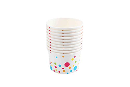 Gsm Brands Paper Ice Cream Cups (Polka Dots Design) - 100-Count - 8 Oz Disposable Dessert Bowls For Hot Or Cold Food, 8-Ounce Party Supplies Treat Cups For Sundae, Frozen Yogurt, Soup, White #TOP3