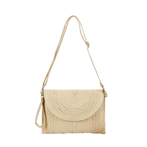 Gets Bolsa feminina de palha, clutch de palha, tecida à mão para o verão, praia, envelope clutch, Bege 3