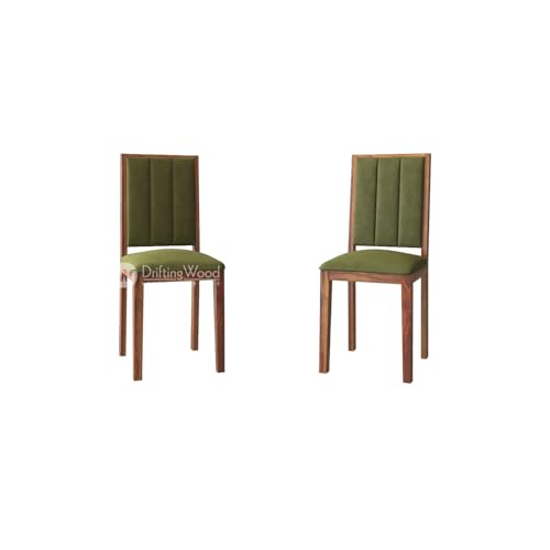 Image of DRIFTINGWOOD Tiya Dining Table 4 Seater | Four Seater Dinning Table with 4 Chairs in Green Cushions for Home | Rosewood, Honey Finish, Self Assembly(DIY)