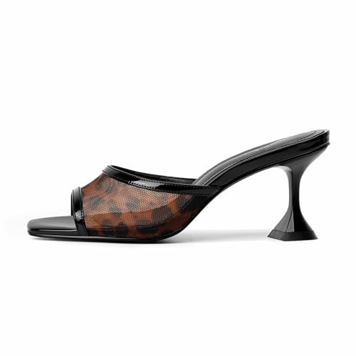 Image of vivianly Womens Square Open Heels Sandals Slip on Heeled Slides Mules for Party Daily Wear