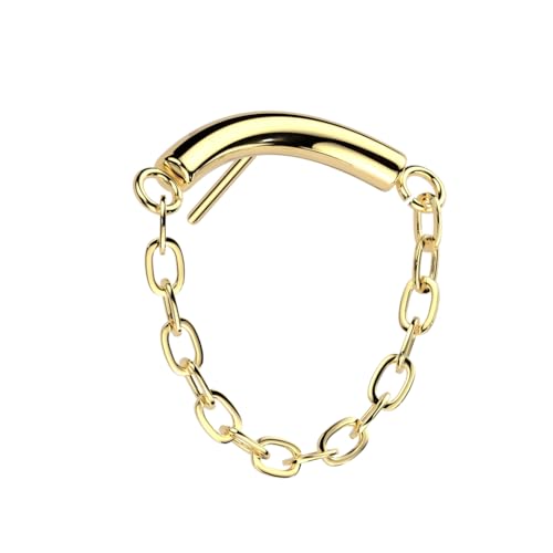 Amelia Fashion Implant Grade Titanium Threadless Push In Chain Linked Curved Bar (Fits All Threadless Pin Sizes 14GA-20GA) (Gold)