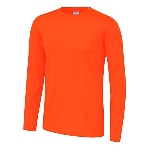 Just Cool - Camiseta Deportiva Transpirable tecnología Neoteric de Manga Larga para Hombre - Running/Gym/Deporte (Mediana (M)) (Naranja eléctrico)