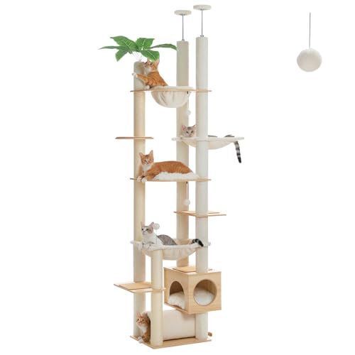 PAWZ Road Kratzbaum Deckenspanner, Holz-Katzenhöhle 237–256 cm, Beige