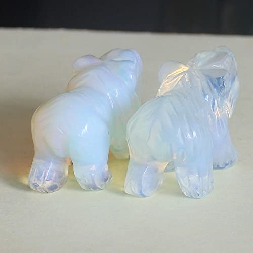 1.5'' Hand Carved Mixed Gemstone Crystal Bear Figurine Animal Carving (White opalite) (9234) - Image 4