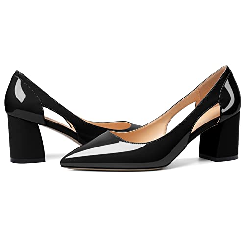 Zamikoo Women's Mid Block Heel Pumps, Pointed Toe Slip On Cutout Chunky Heels Ladies Office Event Party Dress Shoes 2.5 Inches4