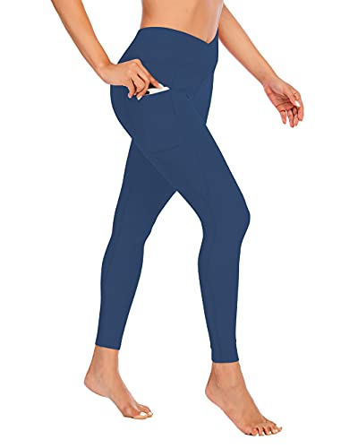 Miss Adola Women s High Waisted Yoga Pants with Pockets, High Waisted Legging-Tummy Control Non-See Through Workout Leggings Navyblue
