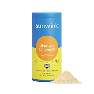 Sunwink Digestion Lemonade Powder – Organic Superfood Powder for Debloat & Gut Health – Plant-Based Support for Digestive Health with Amla Powder, Dandelion & Chicory Root Extract, 4.2oz (20 Servings)