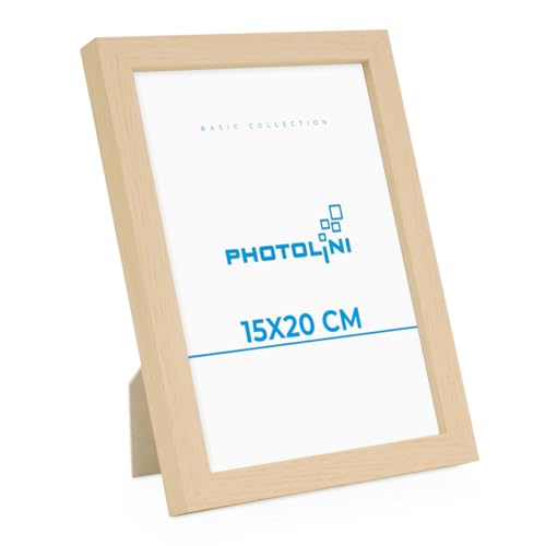 PHOTOLINI Bilderrahmen 15x20 Holz MDF Natur, Poster Bilderrahmen 20x15, Picture Frame mit Acrylglas, Fotorahmen 15x20 zum Aufhängen & Aufstellen, Rahmen 15 x 20 cm für Fotos & Poster