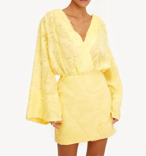 Robe fluide manches longues col en V pour masquer les complexes avec style - 3