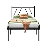 Kujielan Metal Platform Bed Frame with Headboard, 14 Inches Twin Bed, No Box Spring Needed, Steel Slat Support, Black, Easy Assembly