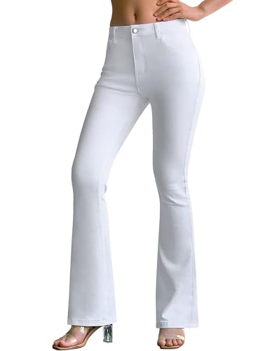 roswear Womens Mid Waist Bell Bottom Stretchy Flare Jeans Pants White X-Large