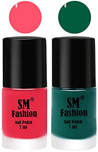Image of Long Lasting Nail Polish | Nail Paint Combo 7 ml Each) - Set of 2 Dark Pink-Green