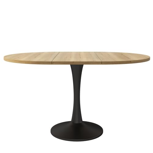 Table Extensible Ovale chêne 100/140x100x75 cm, MDF et Fer, 100 kg