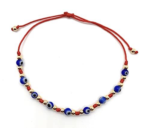 Image of Dainty Evil Eye Adjustable Unisex Bracelet Kabbalah Red String Amulet Nazar