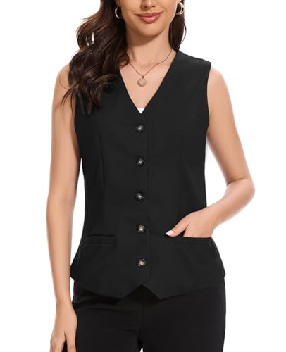 Womens Linen Vest Waistcoat Lightweight V Neck 2025 Work Button Sleeveless Jacket Cotton Summer Vest Tops