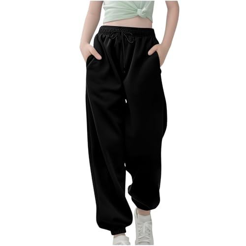 Teen Boys Fleece Lined Sweatpants Girls Wide Leg Pants Casual Loose Baggy Y2K Cinch Bottom Sweatpant with Pockets