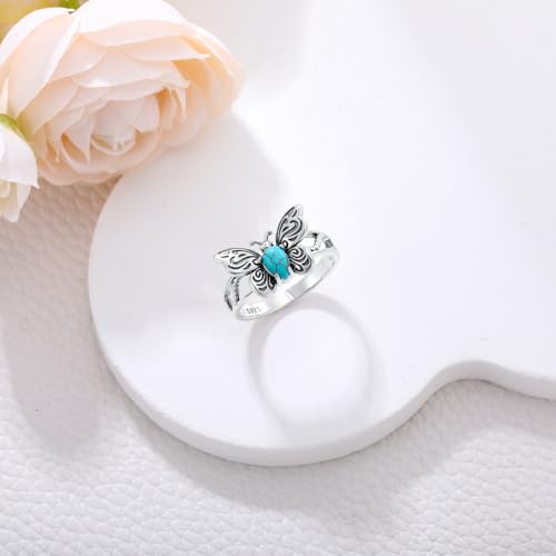 Butterfly Ring for Women 925 Sterling Silver Natural Turquoise Butterfly Ring Victorian Style Western Promise Statement Ring Turquoise Jewelry Gifts for Mom Wife3
