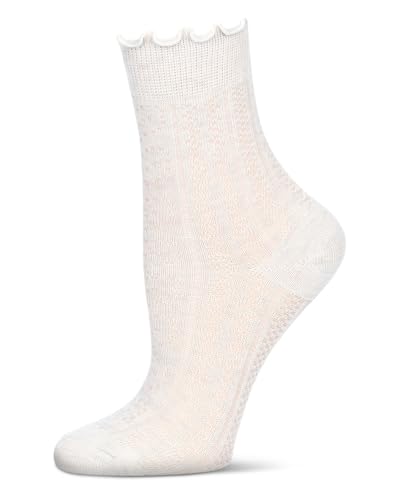 MeMoi Women's Heart Ruffle Cuff Pointelle Crew Socks