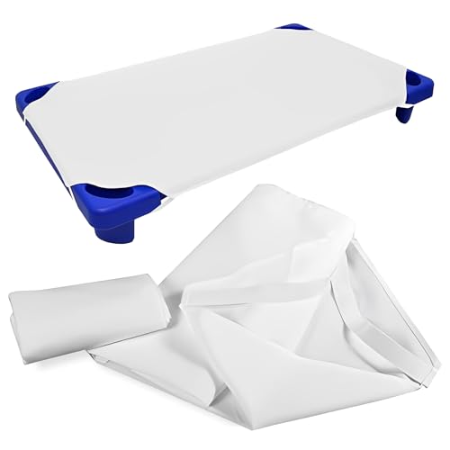 Infanity - Sábana Bajera para Cuna Apilable de Guardería - Sábana 100% Algodón Blanco - 132cm x 53cm