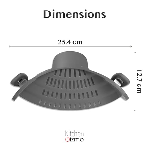 Kitchen Gizmo Snap N' Strain - Silicone Pasta Strainer Clip-On for Pots and Pans - Heat Resistant Colander for Vegetables and Noodles - Kitchen Gadgets for Cooking - Space-Saving Design - Gray