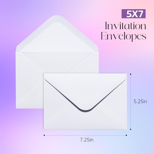 50PACK 5x7 Envelopes for Invitations, White A7 Envelopes for Wedding, Graduation, RSVP Cards, Gummed V Flag 5 1/4 x 7 1/4 inch image 4