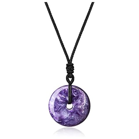 COAI Stones Charoite Donut Pendant Necklace for Yoga Meditation Cover