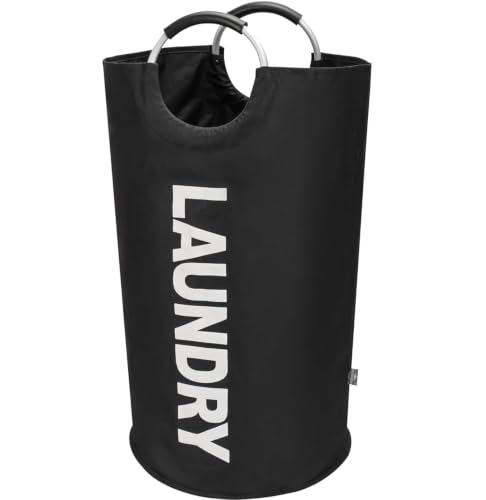Image of 90 L Large Laundry Basket for Clothes, Collapsible Dirty Clothes Storage Bag with Padded Carry Handles, Waterproof Upright Laundry Hamper for Bedroom, Dorm, Apartment & Laundromat