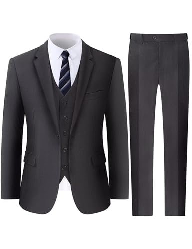 Men's 3 Piece Classic Fit Suits Set, One Button Solid Jacket Vest Pants Set with Tie