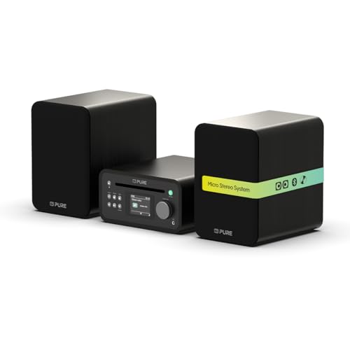 Pure Classic Stereo Mini Mikro HiFi Anlage mit CD-Player DAB+ Radio Bluetooth 5.3 USB AUX Kopfhöreranschluss Fernbedienung 40 W Stereo Holzoptik – Schwarz