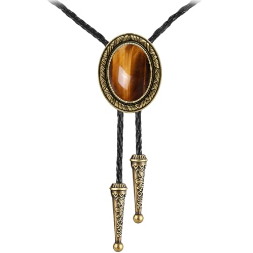 Image of Jeilwiy Bolo Tie for Men Western Cowboy Tie Necklace Gold Bolo Tie Leather Necktie Halloween Tie Accessories for Women