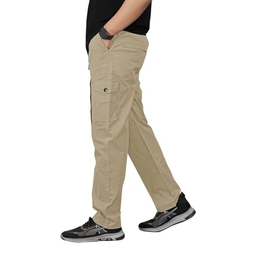 Image of Unisex 100% Cotton Cargo Pants for Men & Women | Multi Pocket Utility Combat Trousers | Regular Fit | Breathable Durable Fabric | Casual Travel Outdoor Wear | Color Dark Grey | Size (30-40)