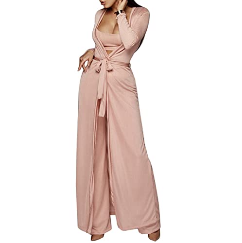 Image of Women's 2 Piece Outfits Set Ribbed Short Sleeve Casual Crop Top Wide Leg Pants Suit Set