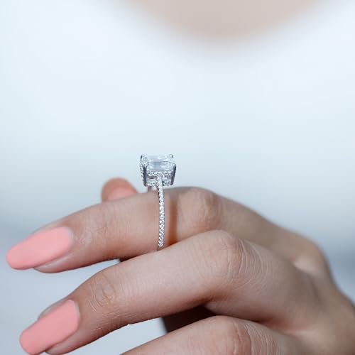 Certified Moissanite 6X8mm Emerald Cut Engagement Ring in Silver, D-Vs1 Quality, Moissanite Solitaire Ring - Gift For Her3