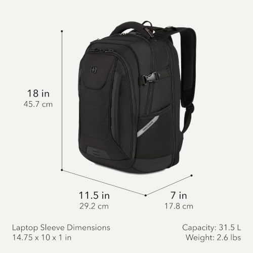 Image of SwissGear Travel Tech Pro Laptop Backpack - Fits Laptops up to 16 inch - ScanSmart TSA-Friendly Backpack with Multiple Organizer Pockets - Black